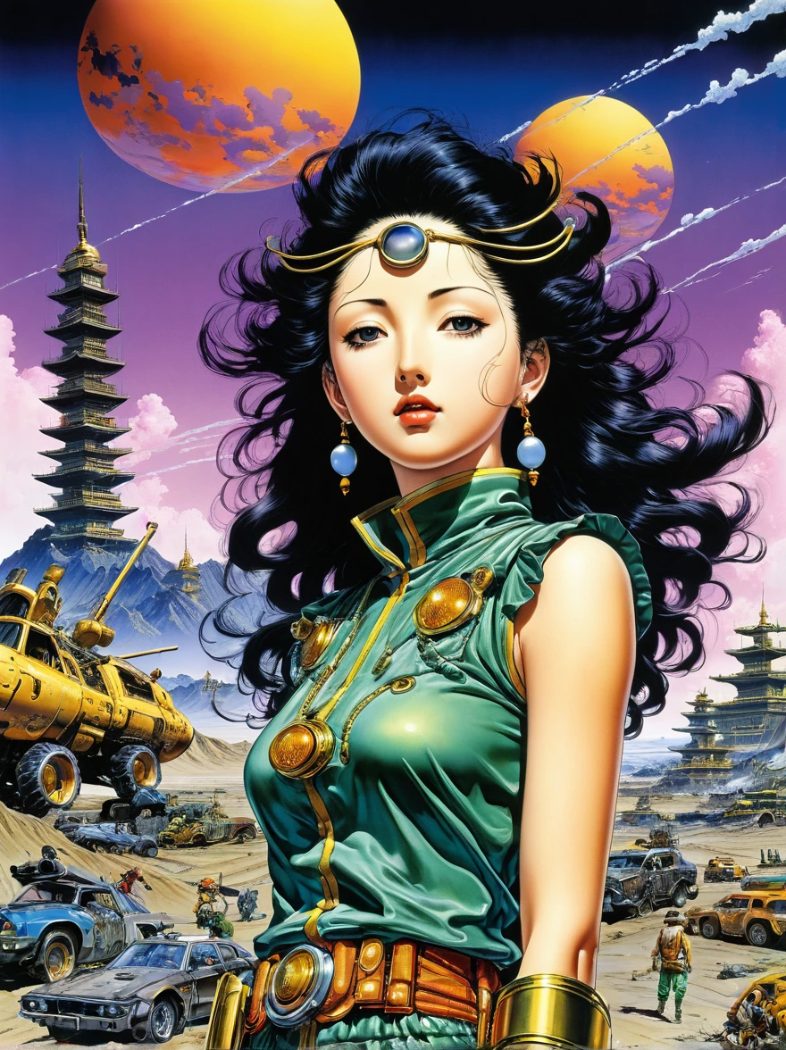 wasteland, sci-fi art, (Hirohiko Araki:1.5)