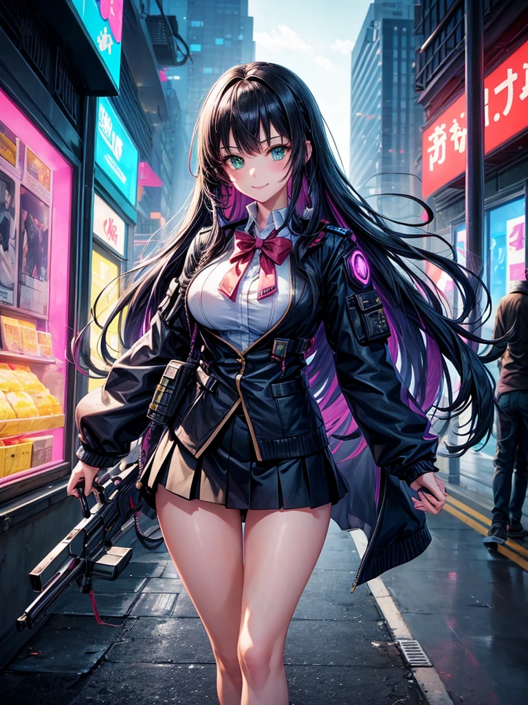 middle School girls，smile，美しいgirl，Beautiful girl from another world，sword of the future，holding a big sword in his hand，girl，Cyberpunk uniforms，The best quality to get you horny，Psychic，Wizard，battle，Colorfulな髪色，完璧なgirl，Super cute girl，Cyberpunk Background，Cute uniform，Uniform of the Future，Wearing a cardigan，Long Hair、Sparkling eyes，She has her bangs down，Colorful，Ultra HD，若いgirl，sex，Green Eyes，エッチなgirl，Full body image，Big Breasts，Beautiful Girl&#39;s Paradise，Fashion Girl，エッチなgirl，Beautiful Girl Country，High-dimensional beautiful girl，A beautiful girl who transcends everything，Pink Cardigan，So beautiful，Absurd，美しいgirl，
