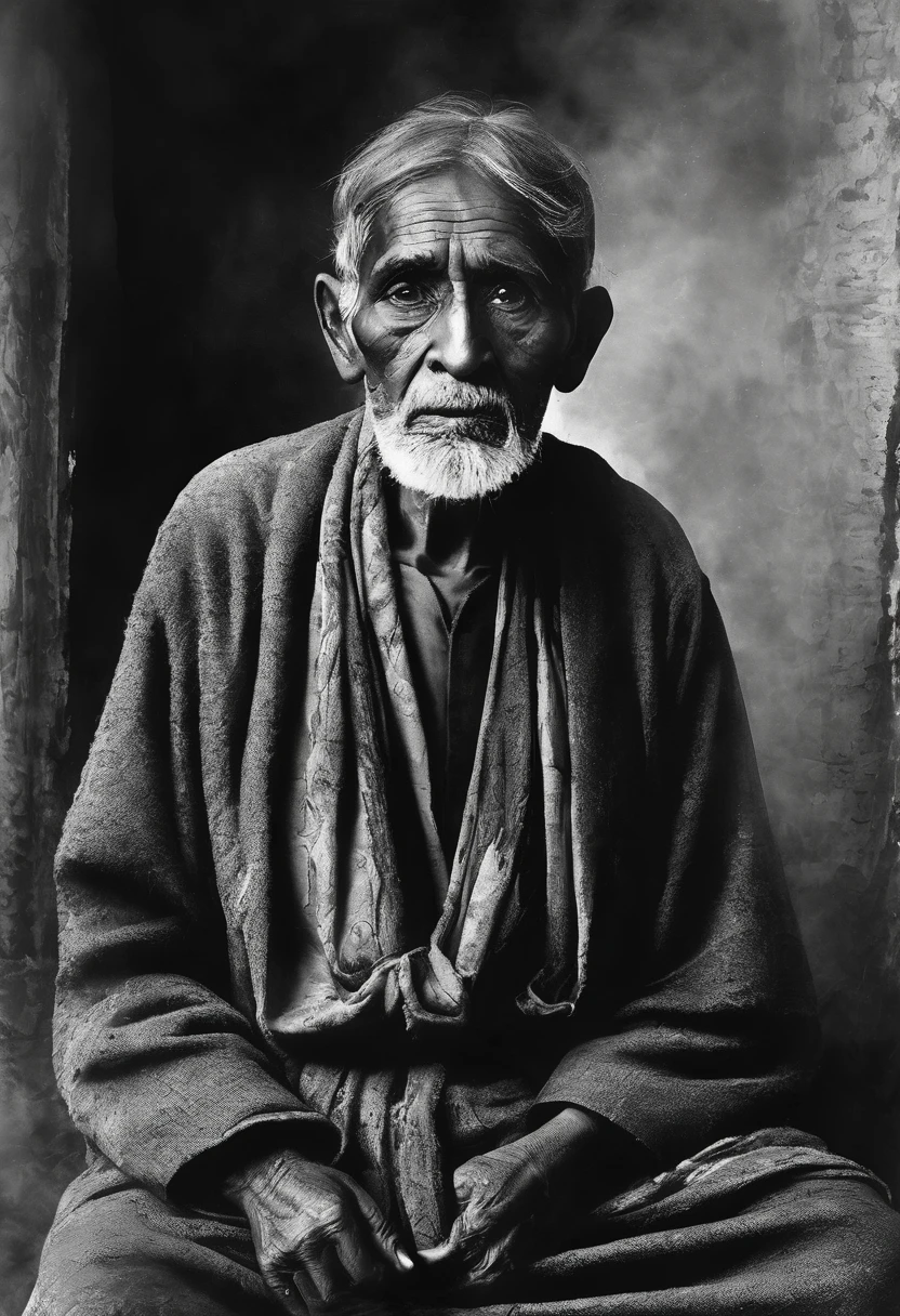 create portrait images, old paintings of old people, black and white images, these images have to convey a tone of terror, strange and ancient appearance