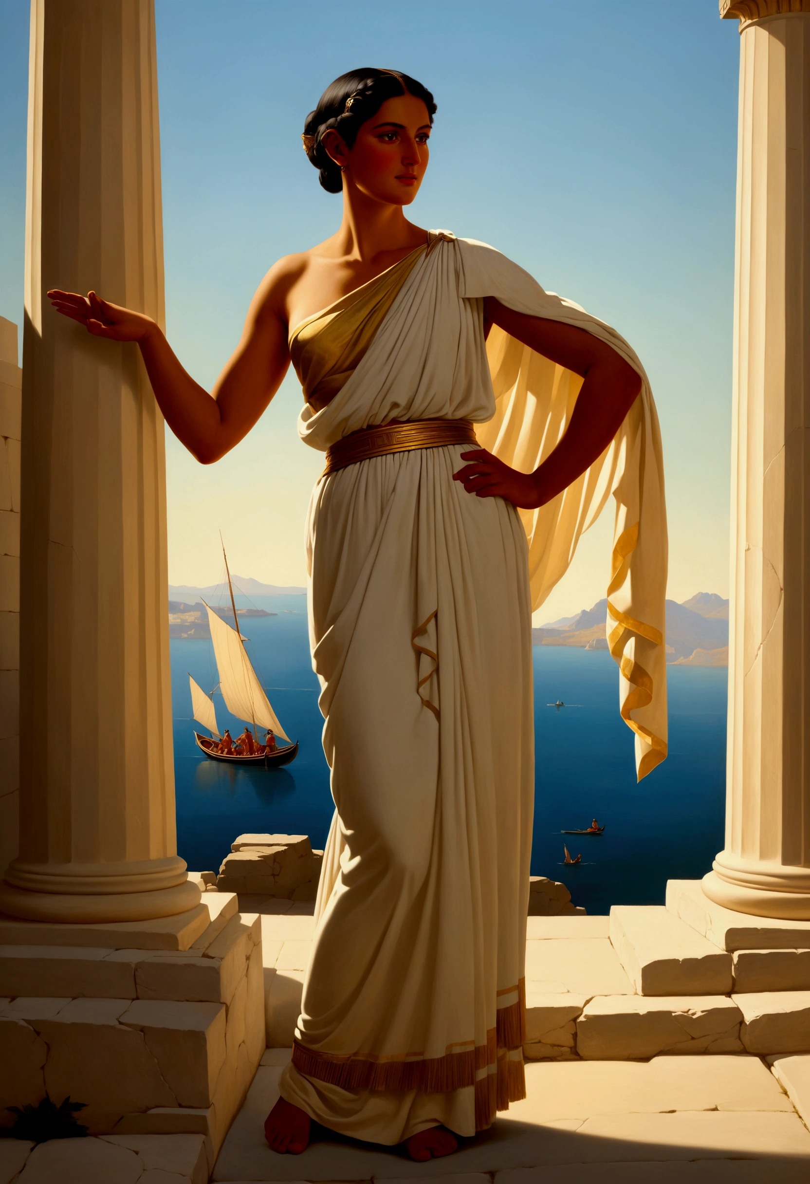 Ancient Greek art, reproduction, author:George Caleb Bingham, whole body, Stills, (best quality, masterpiece, Reality), very aesthetic, Perfect composition, Intricate details, Extremely detailed, Bright colors