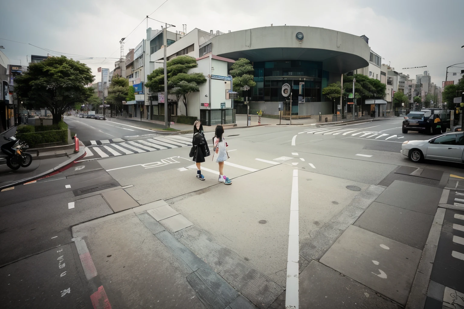 (Best quality, 8k, 32k, Masterpiece, UHD:1.2), "Transform the scene into the urban and vibrant streets of Harajuku, Japan, but with an eerie emptiness. The setting is devoid of crowds or people, emphasizing the stillness of the moment. The streets are lined with colorful storefronts and fashion boutiques, showcasing Harajuku's eclectic and trendy style. Neon signs and billboards add splashes of bright colors against the urban backdrop.
The architecture is a mix of modern and quirky, with buildings featuring unique facades, artistic graffiti, and bold patterns. There are no trees or grass, just the concrete jungle of the city, with sidewalks and streets intersecting in a complex, yet orderly fashion.
Street lamps and urban furniture like benches and signposts dot the area, enhancing the feeling of an urban environment. The scene captures the essence of Harajuku's vibrant fashion district, yet with an unusual quietness, allowing the intricate details of the urban landscape to stand out."
