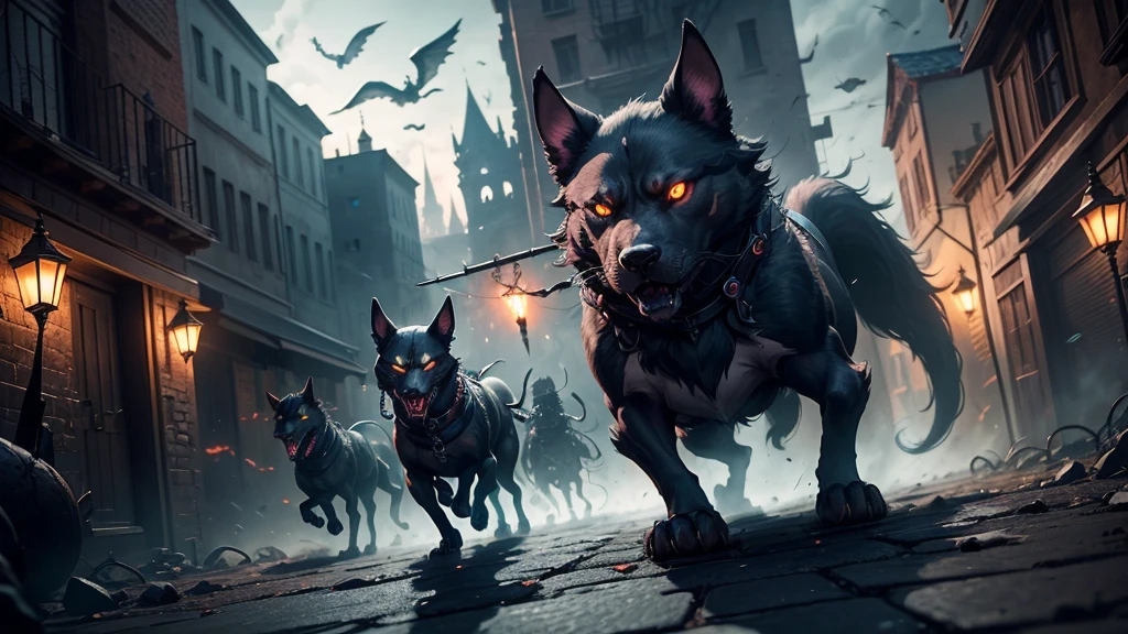 As the Shadow Army advances on the medieval city, a wave of darkness sweeps across the landscape. The shadowy creatures move with eerie, silent coordination, their glowing eyes fixed on their prey. Shadow Titans smash through the city gates with effortless force, their roars echoing through the streets. Spectral warriors glide through walls and doors, their ghostly weapons cutting down anyone who dares to resist. Shadow hounds tear through the alleys, dragging fleeing villagers into the shadows. The city, once full of life, is plunged into chaos and fear as the unrelenting tide of darkness consumes everything in its path."