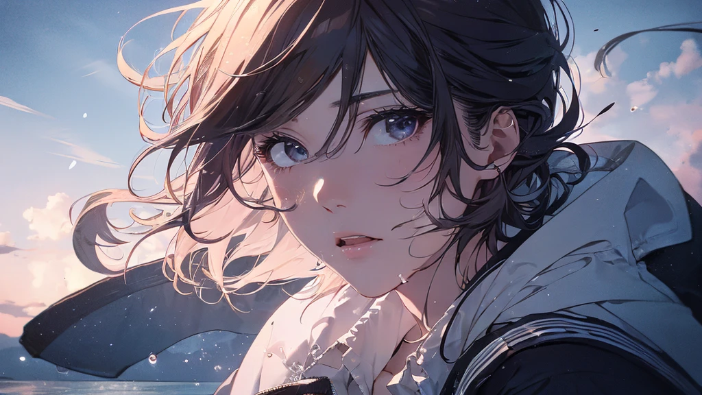 (One Girl, 28 years old:1.3), (Realistic:1.4), (masterpiece, Highest quality, Highest quality, Official Art), Very detailed, Most detailed, (Very detailedな), ((Very delicate and beautiful)), Cinematic Light, (Realistically:1.3), (Very detailedな肌:1.2), High resolution, 8k UHD, 4K, 8k, Bokeh, Digital single-lens reflex camera,(Cute older sister:1.3)、Long eyelashes、Slanted Eyes、Spring atmosphere、Troubled face、noon、Aggressive、((Strong winds))、 Dynamic Angle, From below, Moderately busty、Focus on the chest、 V-neck, Please spread your legs a little、Henry Shirt、skirt、Brown Hair、shy、Wet、rain、Gazing at the sky