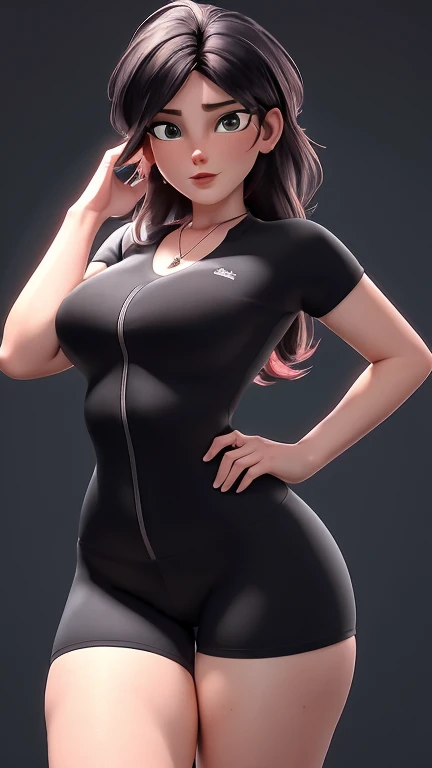 (best qualityer:1.4), body focus, (cute face), work of art, ultrarealistic, (((best qualityer))), ((comely Finger)), Gorgeous character design, ,lighting perfeita, colorfully, Ablaze_front_face_lighting, ultra high resolution, high resolution, absurderes:1.2, bokeh:1.2, Lens flare, (Vibrant_colour:1.2), (comely, medium breasts:1.2), (thick-thighs:1.1), thick,
Animated female character, sideways back, vista de cima, empinando a bunda, top view, Pale skin, ((wearing a skin-tight black lycra jumpsuit shorts adidas stripes)), ((wearing lycra shorts adidas stripes)) silver necklace with pendant, wrinkles, Red lips, long hair