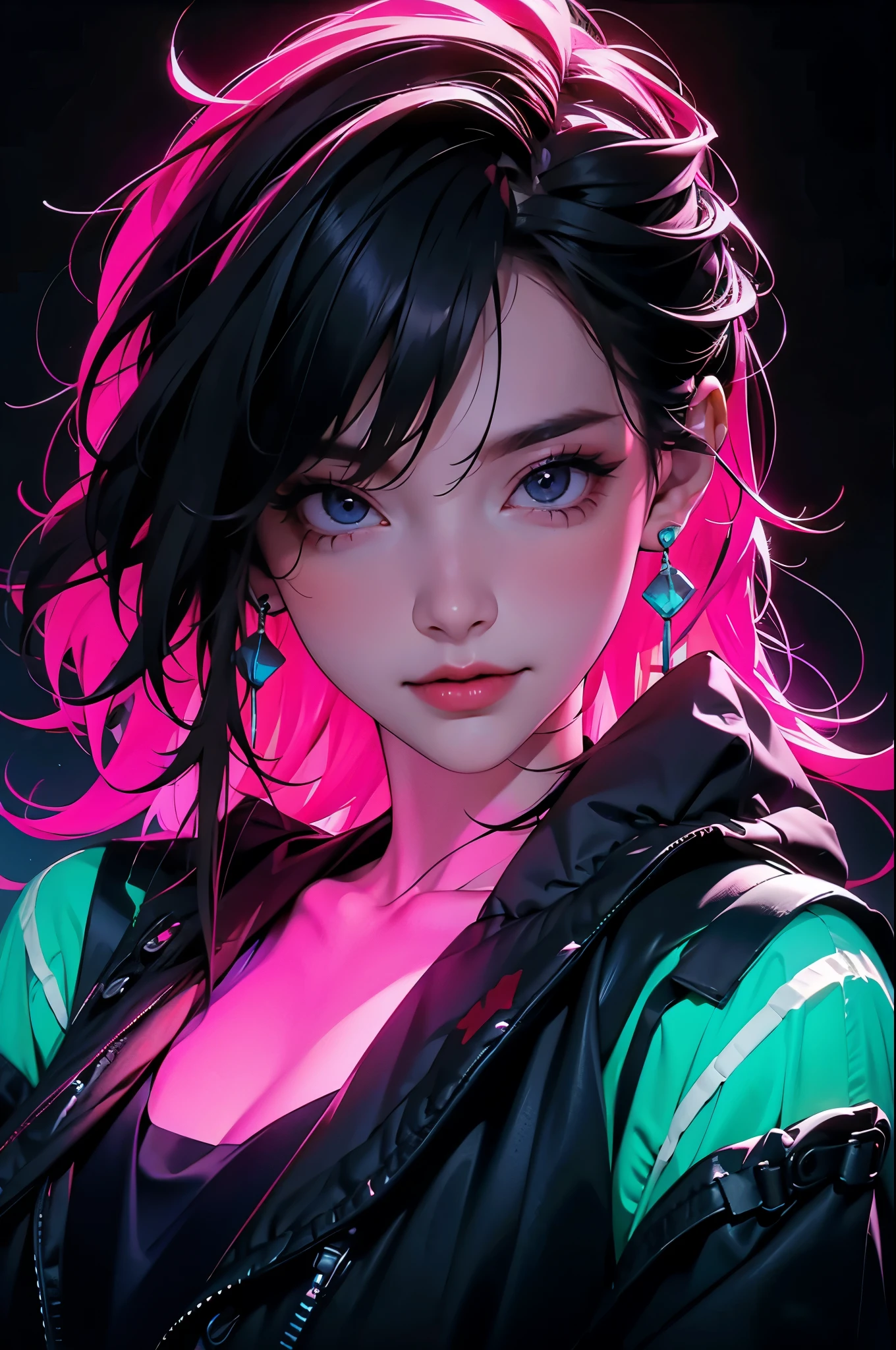 fashion portrait color photograph, woman, neon lights