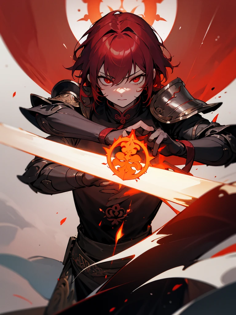 Rakshasa-ten Red hair Black armor Burning halo Black demon eyes Zen meditation with sword