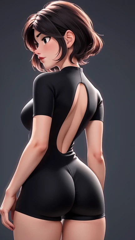 (best qualityer:1.4), body focus, (cute face), work of art, ultrarealistic, (((best qualityer))), ((comely Finger)), Gorgeous character design, ,lighting perfeita, colorfully, Ablaze_front_face_lighting, ultra high resolution, high resolution, absurderes:1.2, bokeh:1.2, Lens flare, (Vibrant_colour:1.2), (comely, medium breasts:1.2), (thick-thighs:1.1), thick,
Animated female character, sideways back, vista de cima, empinando a bunda, top view, Pale skin, ((wearing a skin-tight black lycra jumpsuit shorts adidas stripes)), ((wearing lycra shorts adidas stripes)) silver necklace with pendant, wrinkles, Red lips, long hair, shot from the back