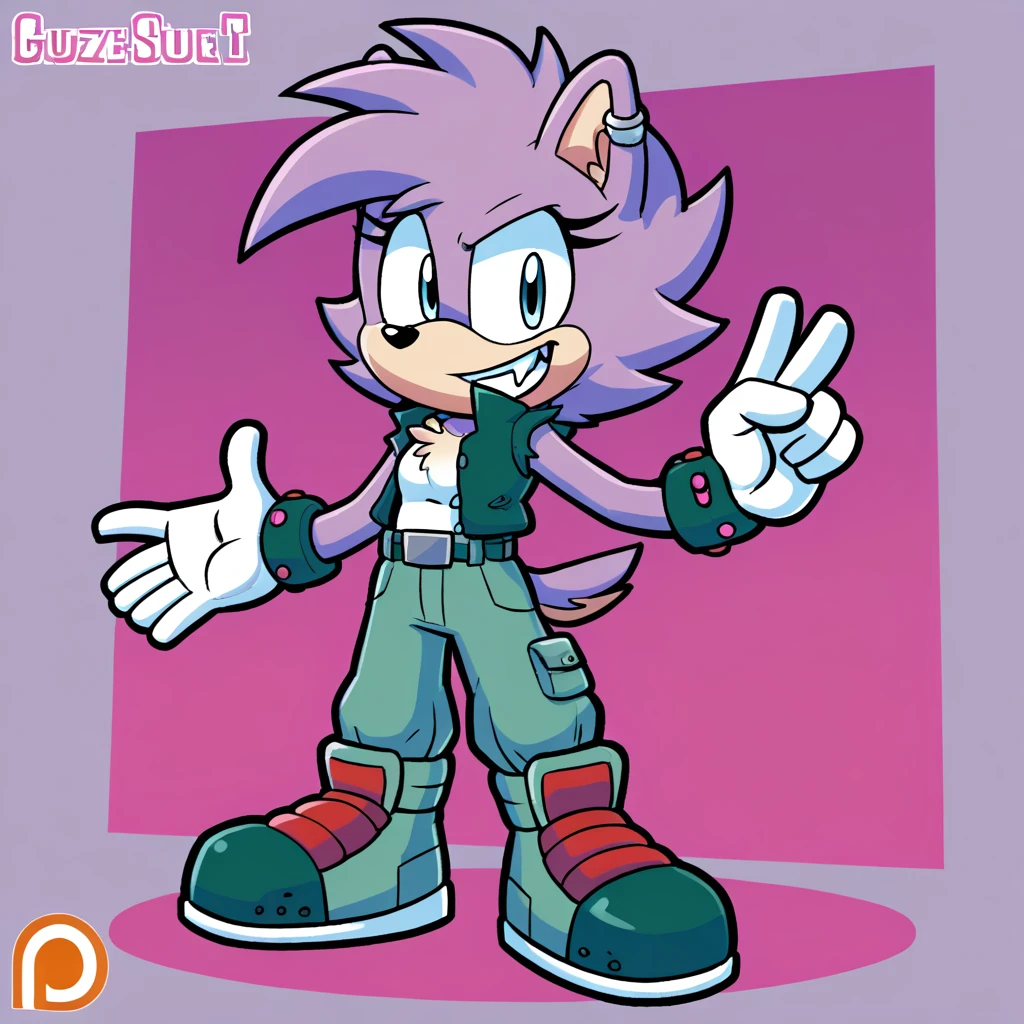 Custom avatar,  Gadget the wolf, customcharacter, wearing sonics shoes,  in the cyberspace￼, cgi backround, doing a dyamic pose,