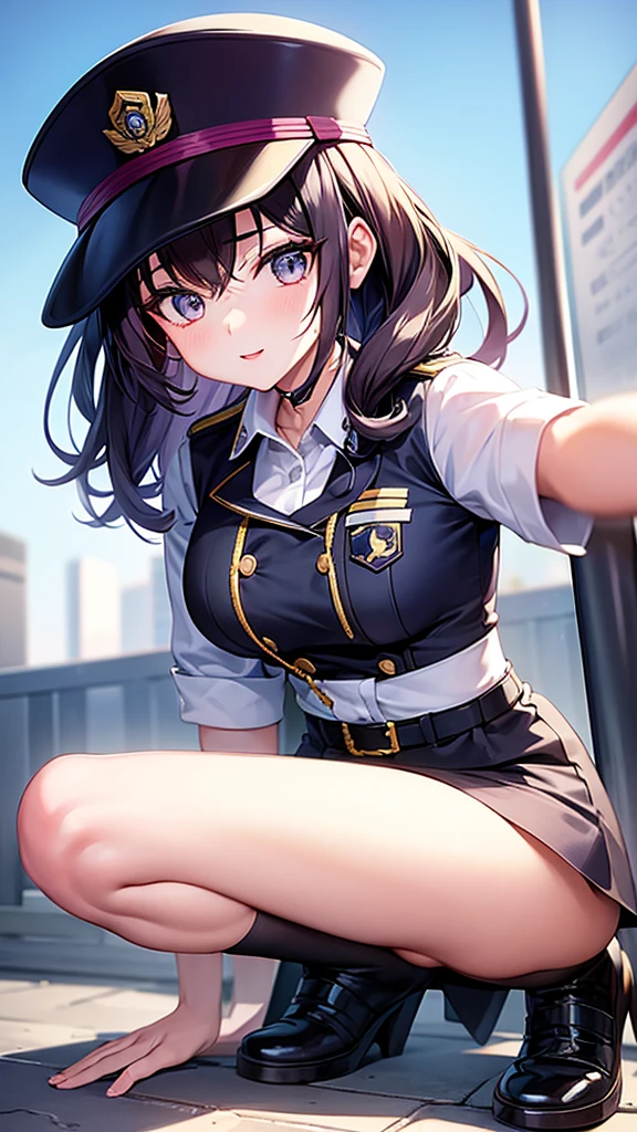 Beautiful anime girl, young, police lookbook, close up