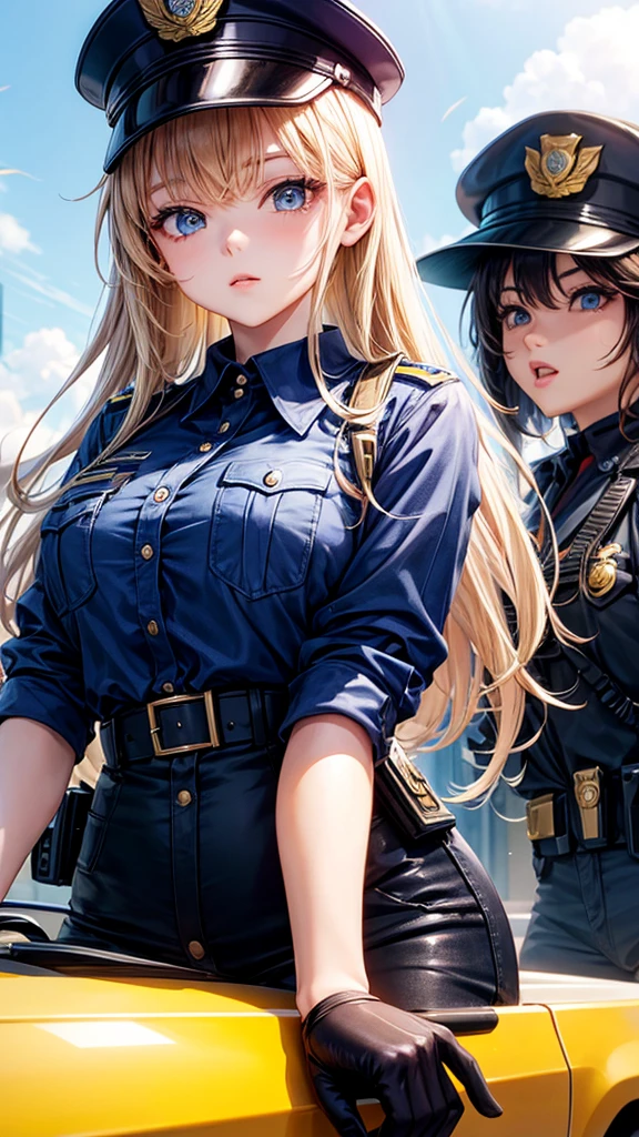 Beautiful anime girl, young, police lookbook, close up