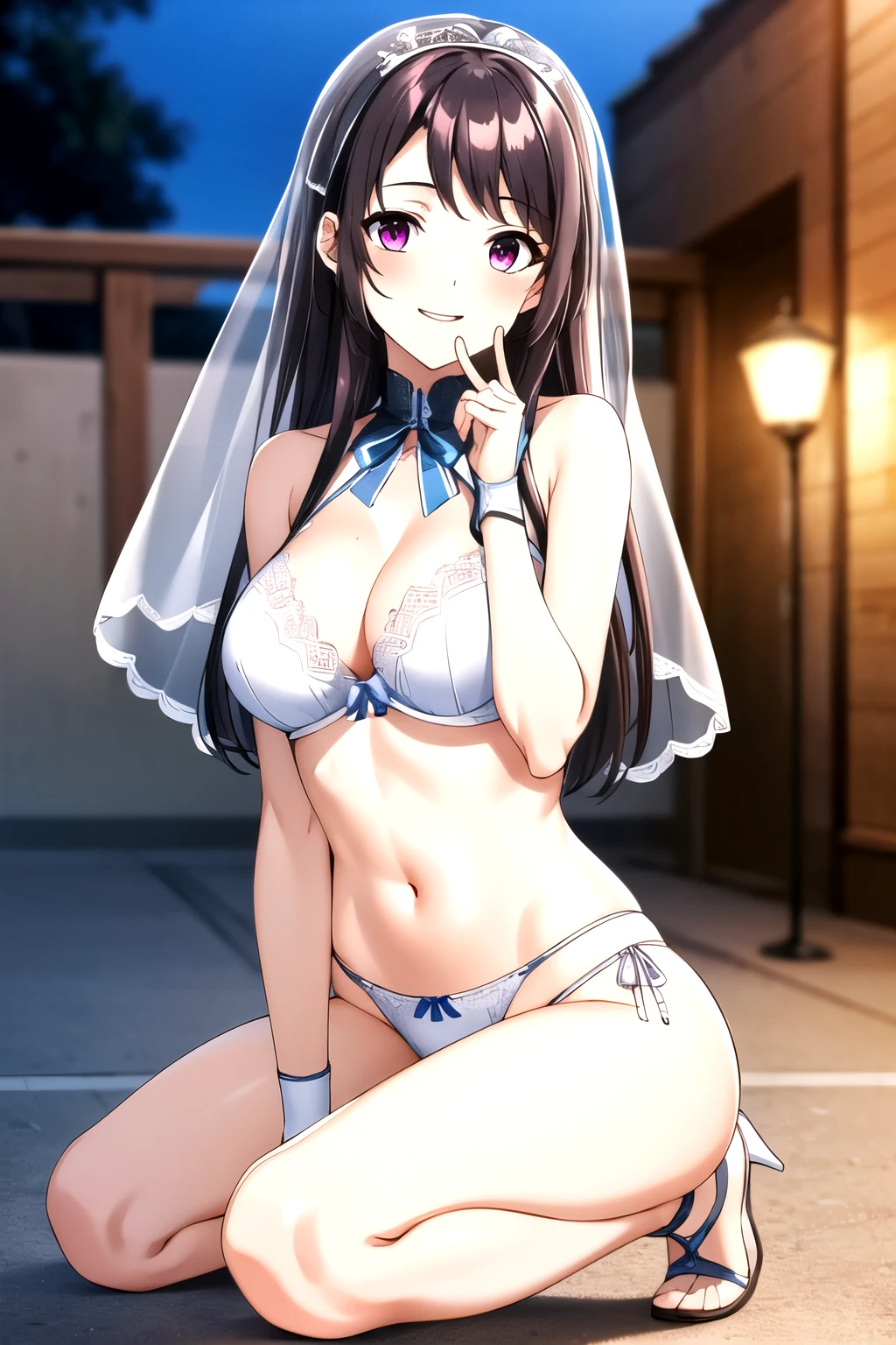 white bra, white lace, white panty bride, veil, 1 Girl,Solitary,有Light泽的皮肤, breast, 裂解Face红 ,large Chest, Young women,Fair Finger,Fair long legs,Fair Body,Fair Nose,Fair character design, Perfect eyes, perfect Face,Expressive eyes, Looking at the audience,(lead_Body),(Focus on her Face), Official Art,Extremely detailed CG unity 8k wallpaper, Perfect Lighting,rich and colorful, bright_front_Face_Light,發Light的皮膚, (masterpiece:1.0),(the best_quality:1.0), Ultra-high resolution,4K,Very detailed, photography, 8K, Human Development Report, high resolution, absurd:1.2, Kodak Portrait 400, Film Grain, Blurred background, Bokeh:1.2, 鏡頭Light暈, (Energetic_color:1.2) (Fair,Target_Chest:1.2), (Fair_Face:1.5),(narrow_waist), Smile, Happy, full body
