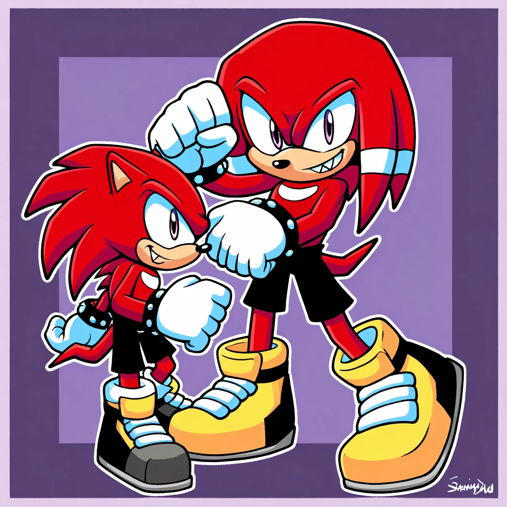 Custom avatar, knuckles the echidna character, wearing black shorts, in the cyberspace, cgi backround, doing a dyamic pose,