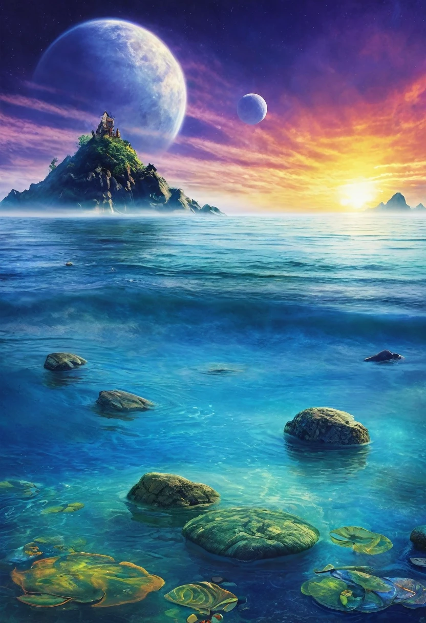 sea of tranquility, style of progressive rock album cover, no text