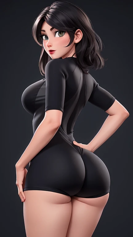 (best qualityer:1.4), body focus, (cute face), work of art, ultrarealistic, (((best qualityer))), ((comely Finger)), Gorgeous character design, ,lighting perfeita, colorfully, Ablaze_front_face_lighting, ultra high resolution, high resolution, absurderes:1.2, bokeh:1.2, Lens flare, (Vibrant_colour:1.2), (comely, medium breasts:1.2), (thick-thighs:1.1), thick,
Animated female character, sideways back, vista de cima, empinando a bunda, top view, Pale skin, ((wearing a skin-tight black lycra jumpsuit shorts adidas stripes)), ((wearing lycra shorts adidas stripes)) silver necklace with pendant, wrinkles, Red lips, long hair, shot from the back