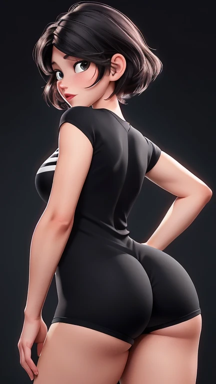 (best qualityer:1.4), body focus, (cute face), work of art, ultrarealistic, (((best qualityer))), ((comely Finger)), Gorgeous character design, ,lighting perfeita, colorfully, Ablaze_front_face_lighting, ultra high resolution, high resolution, absurderes:1.2, bokeh:1.2, Lens flare, (Vibrant_colour:1.2), (comely, medium breasts:1.2), (thick-thighs:1.1), thick,
Animated female character, sideways back, vista de cima, empinando a bunda, top view, Pale skin, ((wearing a skin-tight black lycra jumpsuit shorts adidas stripes)), ((wearing lycra shorts adidas stripes)) silver necklace with pendant, wrinkles, Red lips, long hair, shot from the back