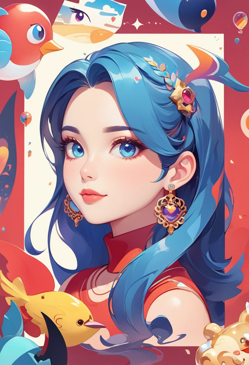There is a picture of a woman,She has blue eyes and earrings, Popular on cgstation, rossdraws 1. 0, Popular trends on artstration, rossdraws 2. 5, Clean art style, rossdraws 2. 0, guweiz style artwork, Discord profile picture, Lovely art style, Qatar, Digital Anime Illustration, Rich red