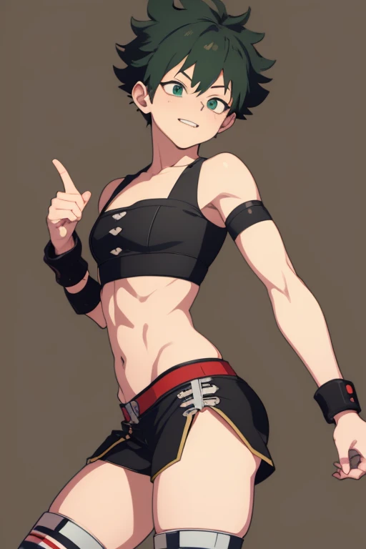 ((best quality)), ((masterpiece)), (detailed), Deku from my hero academia as a feminin boy, stockings, crop top