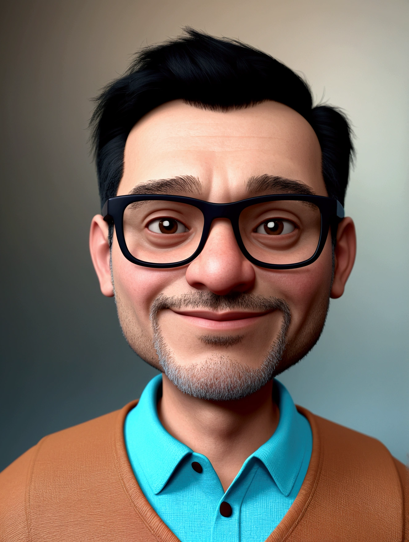 Cartoon character of a man in black glasses and blue shirt, animation character, stylized character, animation style rendering, 3d stylized, Arnold Maya rendering, Stylized 3D rendering, toon render screenshot, 3d character, 3d character, Stylized 3D rendering, 3D character rendering, cartoon character, Personagem de close up, character posing,  (Pixar-style) (master part:1.2) (bokeh) (best qualityer) (skin detailed) (detailed texture) (8k) (Argilla) (cinematic lighting) (sharp focus