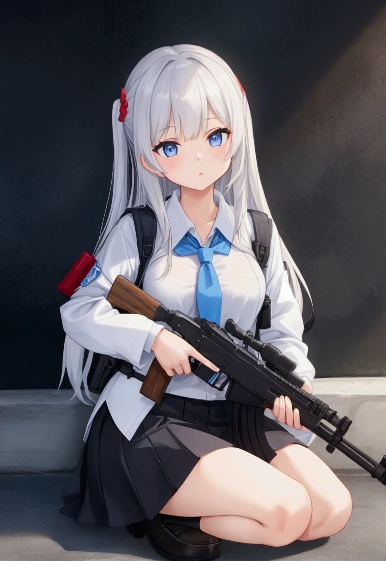 1girl、ak-47、
akm、
kalashnikov_rifle
assault_rifle
holding_gun