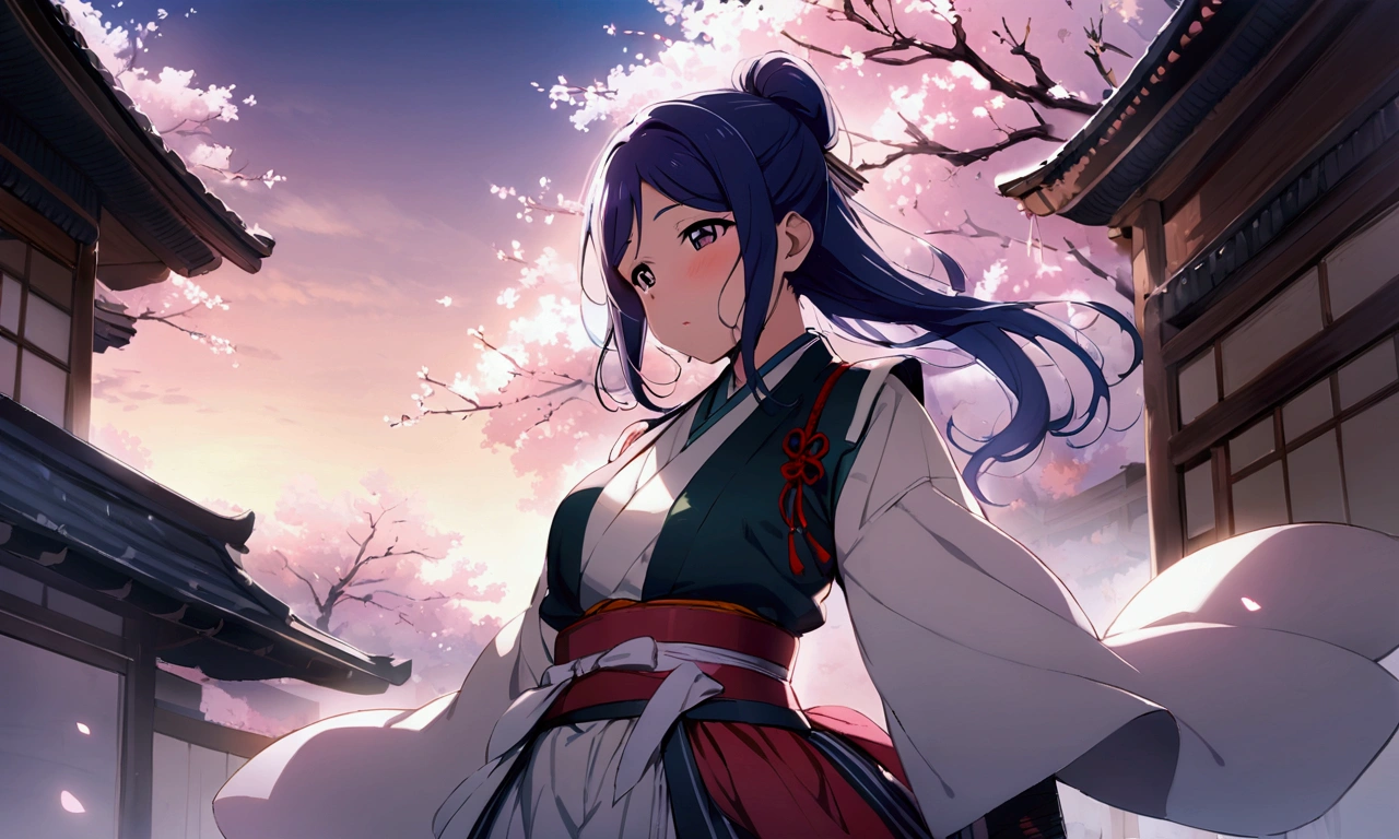 Love Live adult Kanan Matsuura, masterpiece, highest quality, gloss, attire random, soft face, soft body, beautiful outside background, samurai