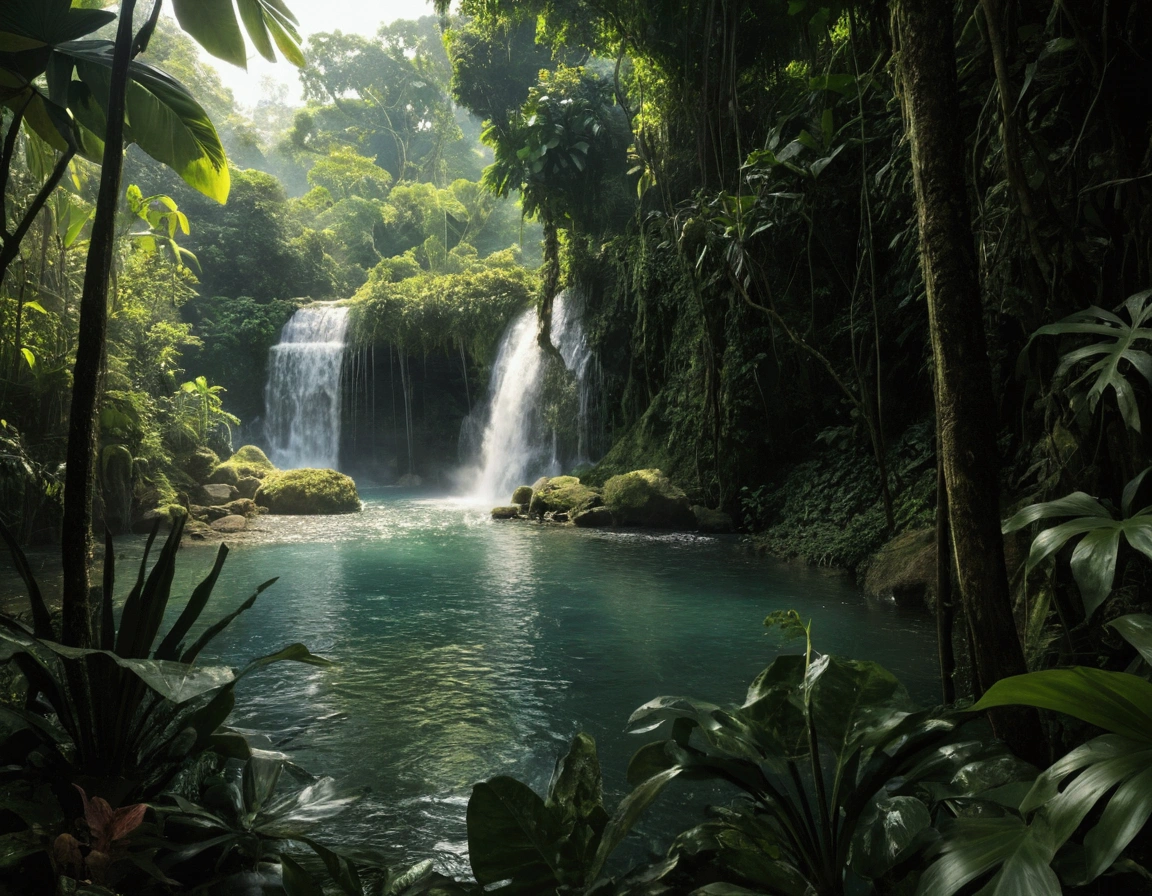 Jungle,lion,water fall