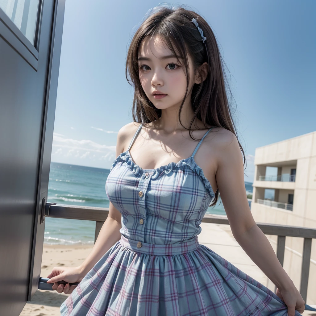 oGood de arte, high quality best quality,1 girl, bangss, beachfront, cerulean_sky, blush, 弓, breastsout, plaid, plaid_chemise, plaid_overskirt, nube, nubey_sky, clavicle, giorno, envelope, giving, gram, body hair_弓, Heart, containment, containment_playing card, horizon, entrance_present, I'm a badass_yuuka, leaning_Move forward, lens_sheen, playing card, Lumiere_lightning strikes, far away_body hair, gazing_phi_viewer, Amemos_playing card, moutain, moutainous_horizon, oceaphi, plein-air, plaid, plaid_fund, plaid_比基尼, plaid_弓, plaid_弓tie, plaid_Good, plaid_Vestir, plaid_hat, plaid_jaket, plaid_pantss, plaid_necktie, plaid_neckties, plaid_knickers, plaid_pants, plaid_cinta, plaid_tissue, plaid_chemise, plaid_overskirt, plaid_Vest, ass pov, chemise, overskirt, sky, ssmile, standing alone, floor, floorbeam, floorLumiere, tree, immobile_pphitern