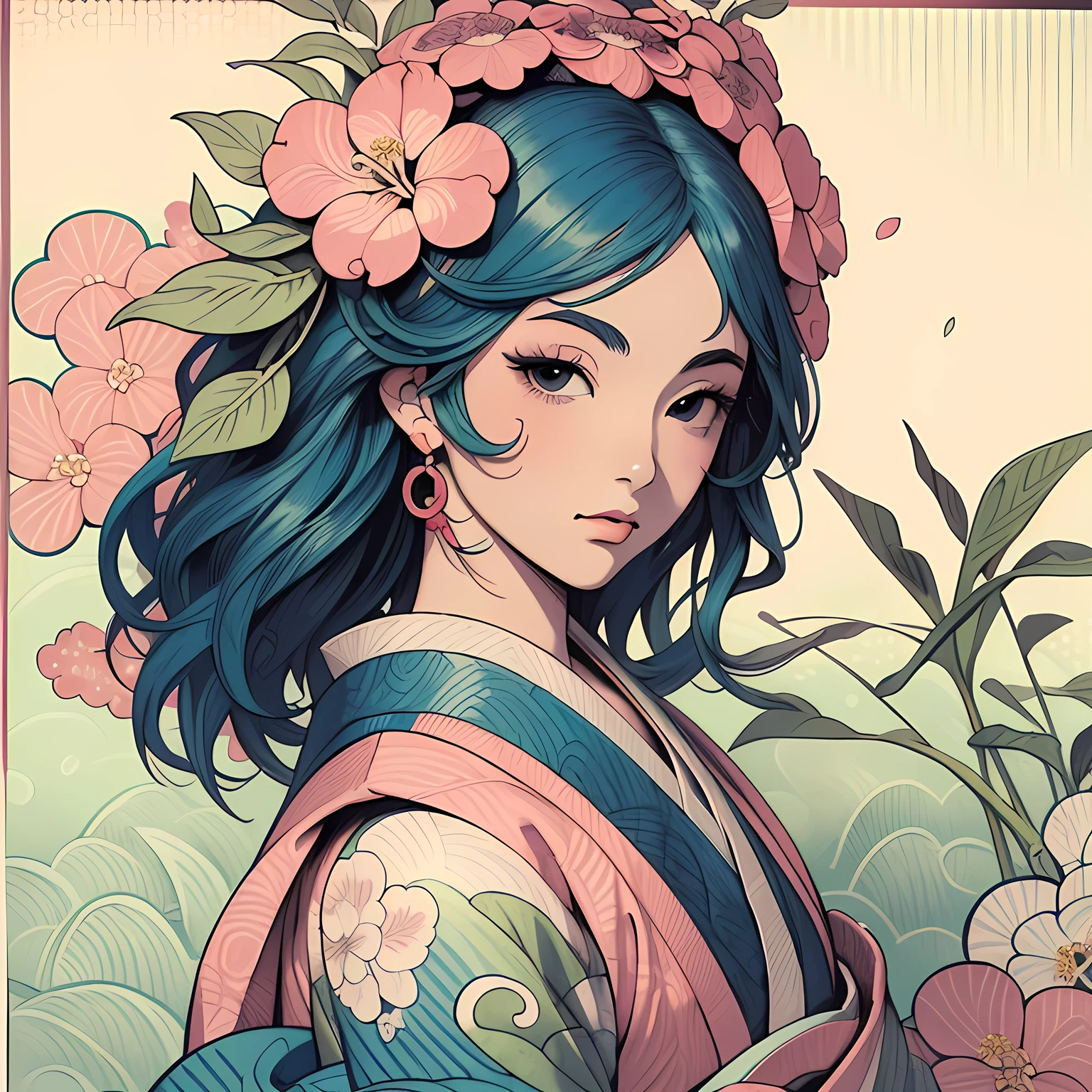(masterpiece, top quality, best, official art, beautiful and aesthetic:1.2), 1girl, (pop art:1.4), (zentangle, flower effects:1.2), (art nouveau:1.1),((ukiyo-e))