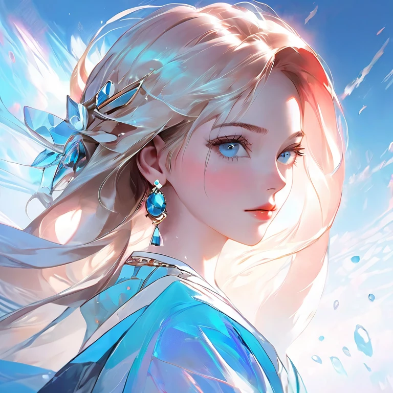 There is a picture of a woman,She has blue eyes and earrings, Popular on cgstation, rossdraws 1. 0, Popular trends on artstration, rossdraws 2. 5, Clean art style, rossdraws 2. 0, guweiz style artwork, Discord profile picture, Lovely art style, Qatar, Digital Anime Illustration, Rich red