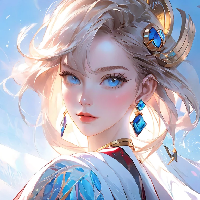 There is a picture of a woman,She has blue eyes and earrings, Popular on cgstation, rossdraws 1. 0, Popular trends on artstration, rossdraws 2. 5, Clean art style, rossdraws 2. 0, guweiz style artwork, Discord profile picture, Lovely art style, Qatar, Digital Anime Illustration, Rich red