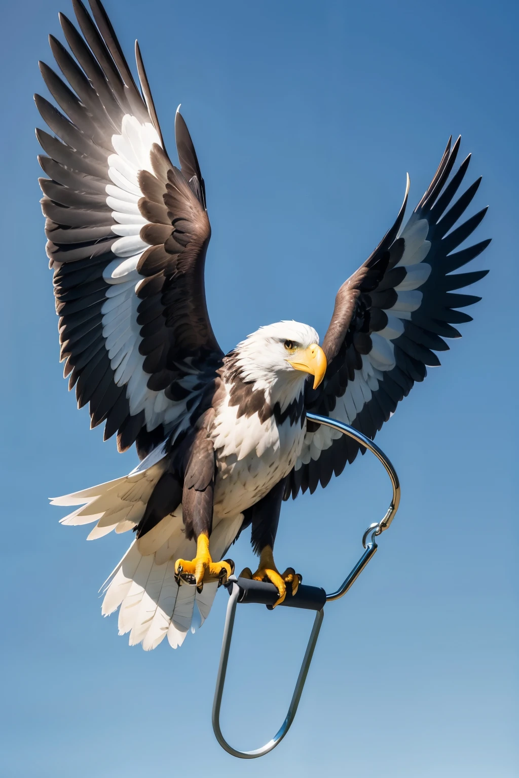 eagle flying, westbound, open wings, with two paws down, holding a carabiner, aluminum, simple background, light background.
What the fuck, you don&#39;t know how to draw a fucking eagle with 3 wings and damn.