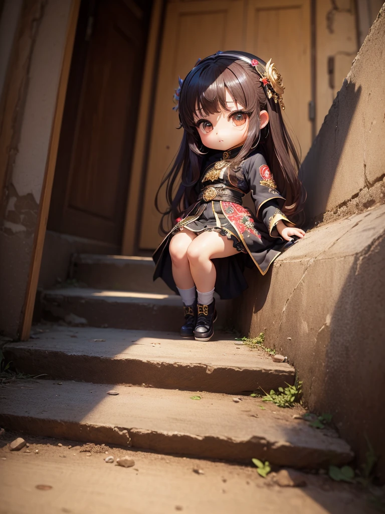 (((masterpiece､Highest quality､High resolution､)))､Extreme attention to detail、(Chibi character&#39;s daughter:1.6)、White Bob、Red Witch Hat、Luxury camisole with red frills、Red knee socks、rose flower charm、smile、Full body standing、Glitter､Chubby､Big Breasts､Ample breasts､Red High Heels､