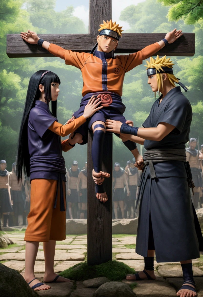 Naruto and Hinata captured by Roman legionaries and crucified with hands and feet nailed 