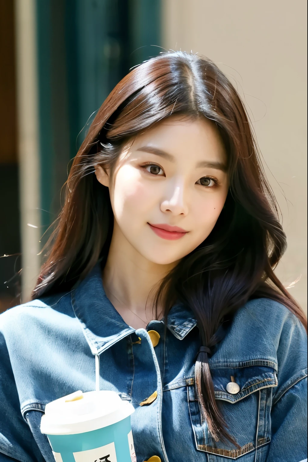 araffe woman with long hair wearing a denim jacket and holding a cell phone, jaeyeon nam, hwang se - on, lee ji - eun, lee ji-eun, heonhwa choe, park ji-min, jinyoung shin, cute korean actress, krystal, wan adorable korean face, taejune kim, korean girl, blackpink jennie