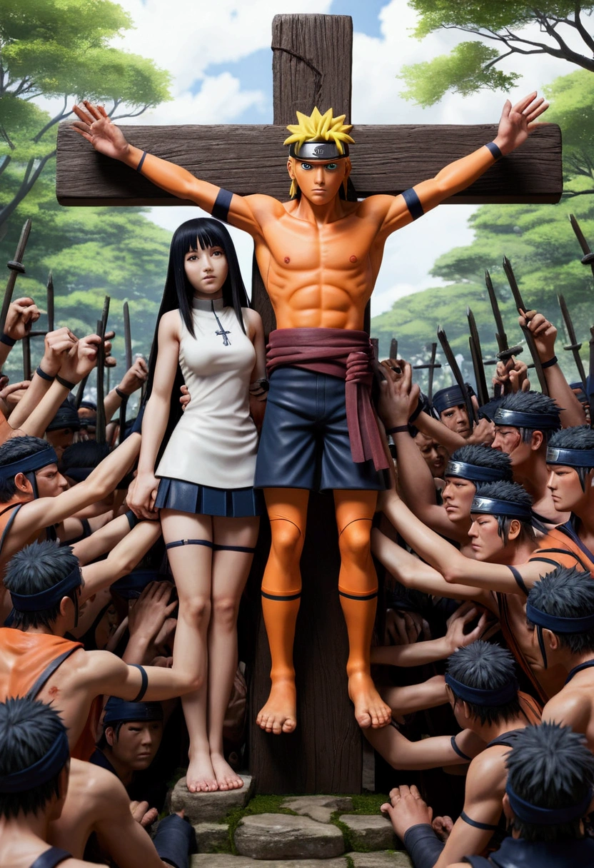 Naruto and Hinata captured by Roman legionaries and crucified with hands and feet nailed