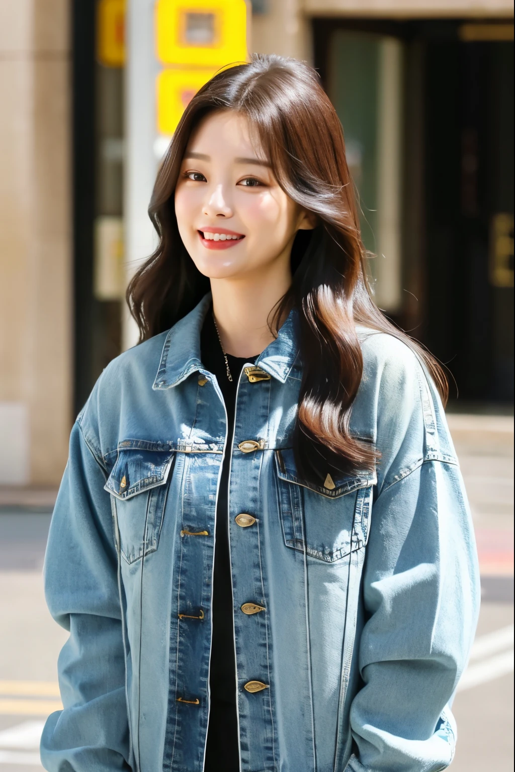 araffe woman with long hair wearing a denim jacket and holding a cell phone, jaeyeon nam, hwang se - on, lee ji - eun, lee ji-eun, heonhwa choe, park ji-min, jinyoung shin, cute korean actress, krystal, wan adorable korean face, taejune kim, korean girl, blackpink jennie