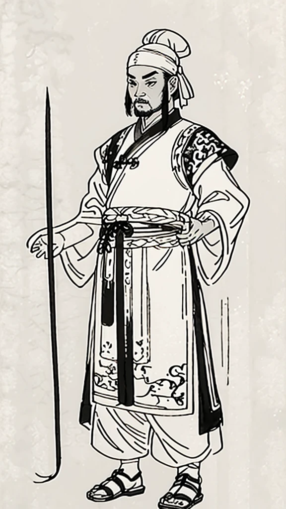 (((Monochrome)))、(((Ink Painting)))、((ancient china、Handsome man with a bun and a white swimming cap))、Hands on hips、Line art、Oriental、Ultra-high resolution、Game Poster、Crisp and beautiful image quality、whole body ,(ancient china鎧, Dragon head on shoulder, (ancient china鎧 with intricate pattern:1.2), gloves, Long trousers, (Very detailed, bloom:1.5), (Highest quality, Concept Art, 4K), (analog:1.2), (high sharpness), (Detailed pupil:1.1), Detailed face and eyes, masterpiece, Highest quality,8k, (Black Hair, Dynamic Short Hair), (PurerosFace_v1:0.2), [:(Detailed face:1.2):0.2], sharp, Realistic Shadows,  