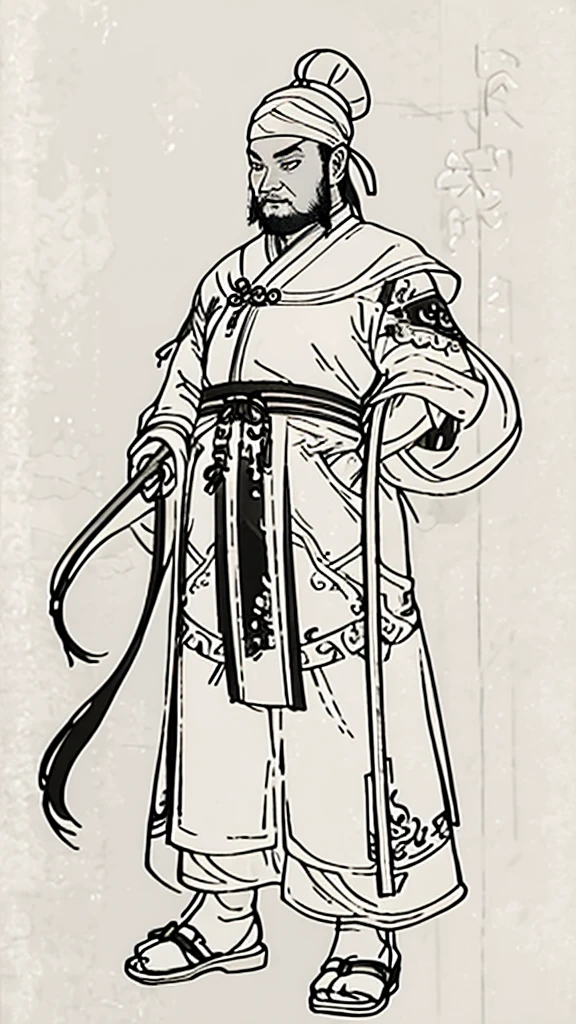 (((Monochrome)))、(((Ink Painting)))、((ancient china、Handsome man with a bun and a white swimming cap))、Hands on hips、Line art、Oriental、Ultra-high resolution、Game Poster、Crisp and beautiful image quality、whole body ,(ancient china鎧, Dragon head on shoulder, (ancient china鎧 with intricate pattern:1.2), gloves, Long trousers, (Very detailed, bloom:1.5), (Highest quality, Concept Art, 4K), (analog:1.2), (high sharpness), (Detailed pupil:1.1), Detailed face and eyes, masterpiece, Highest quality,8k, (Black Hair, Dynamic Short Hair), (PurerosFace_v1:0.2), [:(Detailed face:1.2):0.2], sharp, Realistic Shadows,  