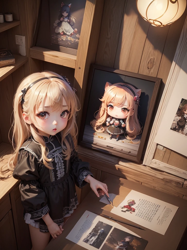 (((masterpiece、Highest quality、High resolution、Super detailed description、)))、(Chibi character's daughter:1.6)、3 heads、White Bob、Red Witch Hat、Luxury camisole with red frills、Red, transparent knee socks、Rose Charm、smile、Full body standing、Alone、sitting at the church altar、(((Chubby、Big Breasts、very lush udder、Big Ass、)))、Red High Heels、Cat ears headband、