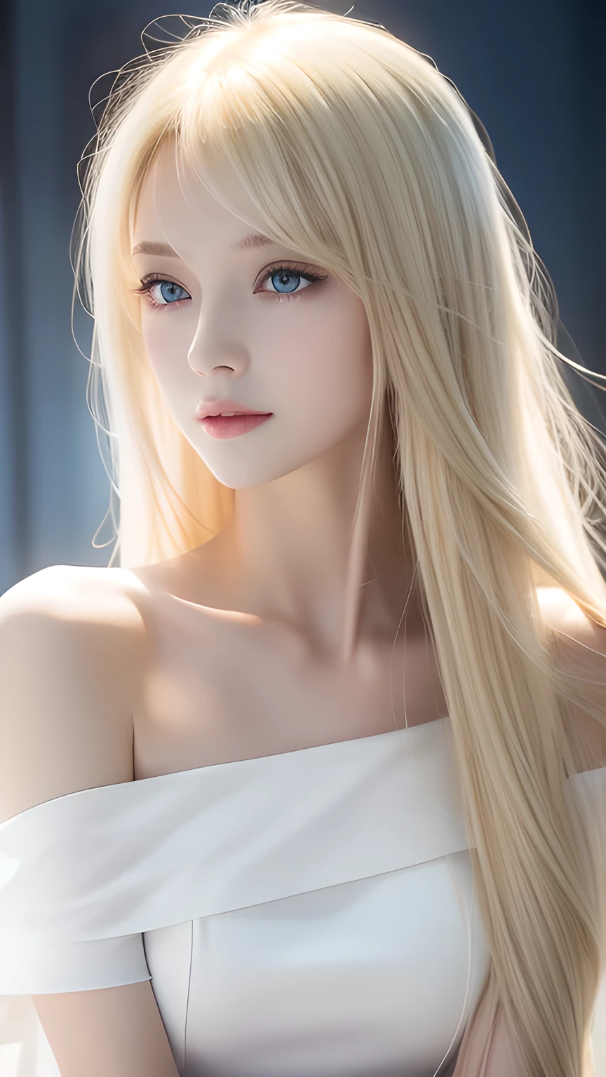 8k,Highest quality,The real picture,Intricate details,超A high resolution,Depth Field,Masseter muscle area,Natural soft light,Professional Lighting,1 girl,(cute:1.2),(Gothic Fashion),Bright expression,Young shiny glossy white glossy skin,The ultimate beauty,The ultimate beautiful blonde girl,The most beautiful platinum blonde hair in the world,Shiny light blonde hair,Long silky blonde hair,Shiny beautiful bangs,Sparkling, clear and attractive blue eyes,Very beautiful, lovely, cute1, baby-faced blonde girl、Blond hair blowing in the wind、Off the shoulder