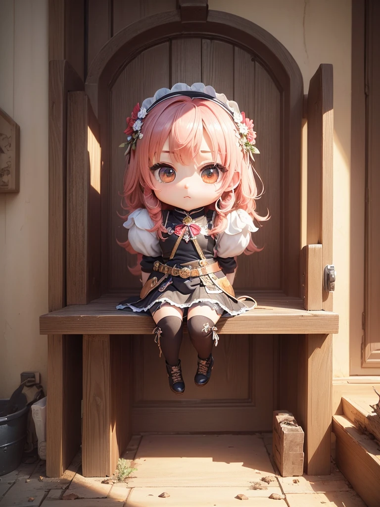 (((masterpiece、Highest quality、High resolution、Super detailed description、)))、(Chibi character's daughter:1.6)、3 heads、White Bob、Red Witch Hat、Luxury camisole with red frillicro Mini Skirt、Red, transparent knee socks、Rose Charm、smile、Full body standing、Alone、sitting at the church altar、(((Chubby、Big Breasts、very lush udder、Big Ass、)))、Red High Heels、Cat ears headband、