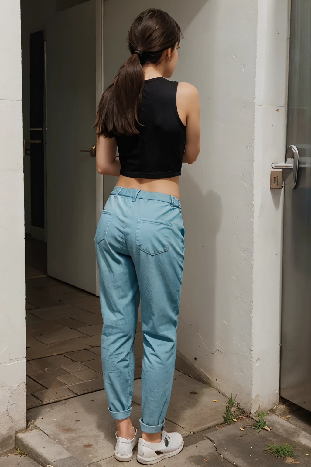 Peeing girl in pants