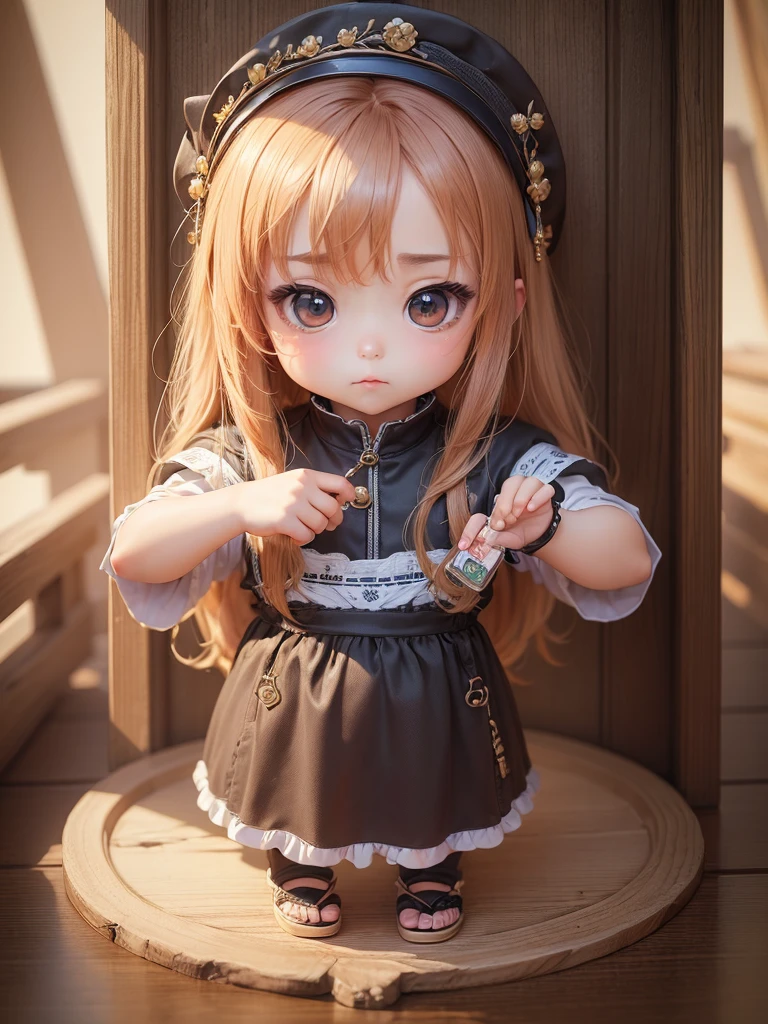 (((masterpiece､Highest quality､High resolution､Super detailed description､)))､(Chibi character&#39;s daughter:1.6)、3 heads､White Bob、Red Witch Hat、Red frilly luxury lingerie、Micro Mini Skirt､Red, transparent knee socks､Rose Charm、smile、Full body standing、Alone､Church altar､(((Chubby､Big Breasts､very lush udder､Big Ass､)))､Red High Heels､Cat ears headband､