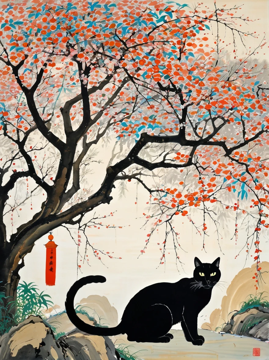 feline animal painting, Wu Guanzhong