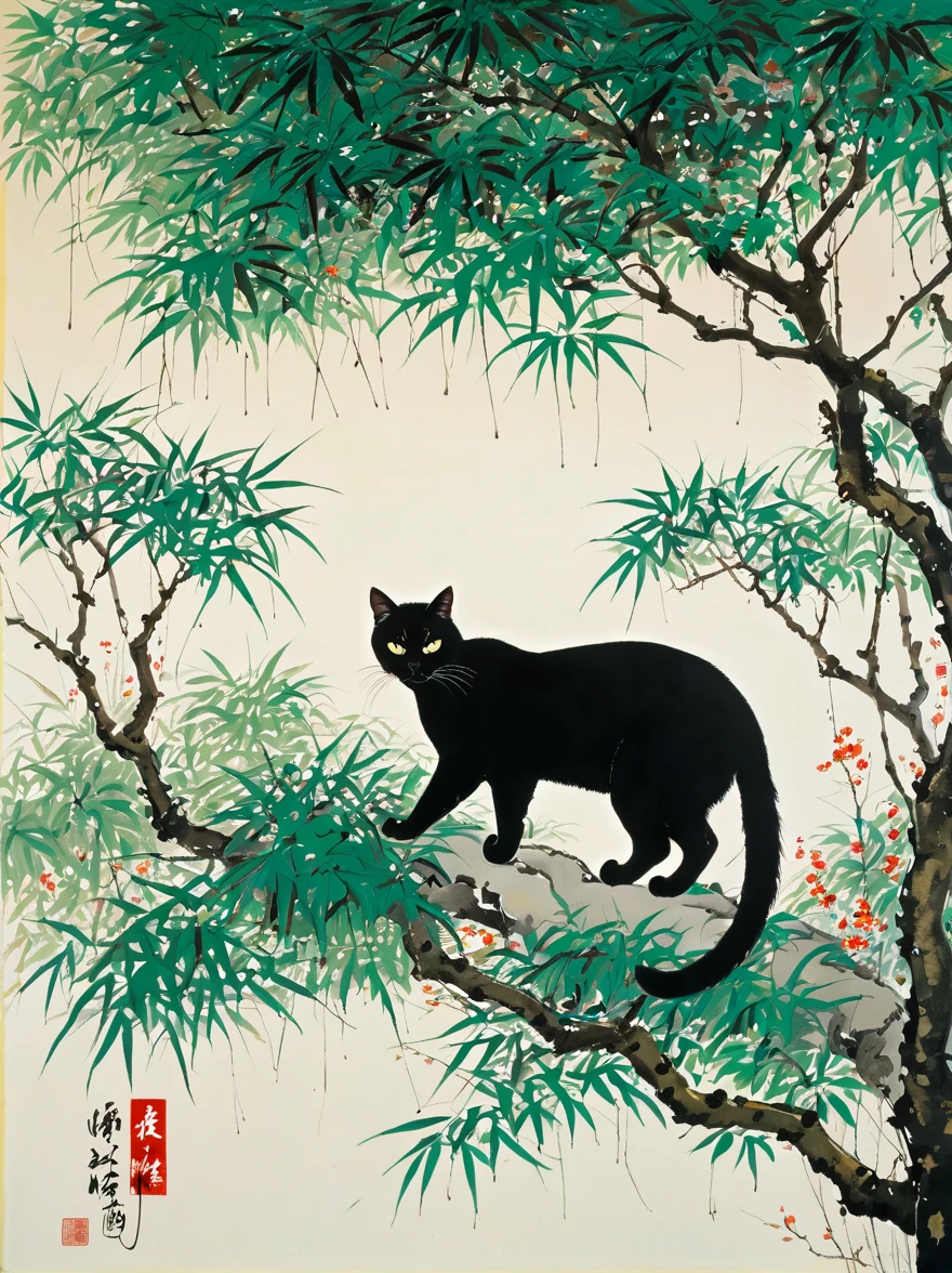 feline animal painting, Wu Guanzhong