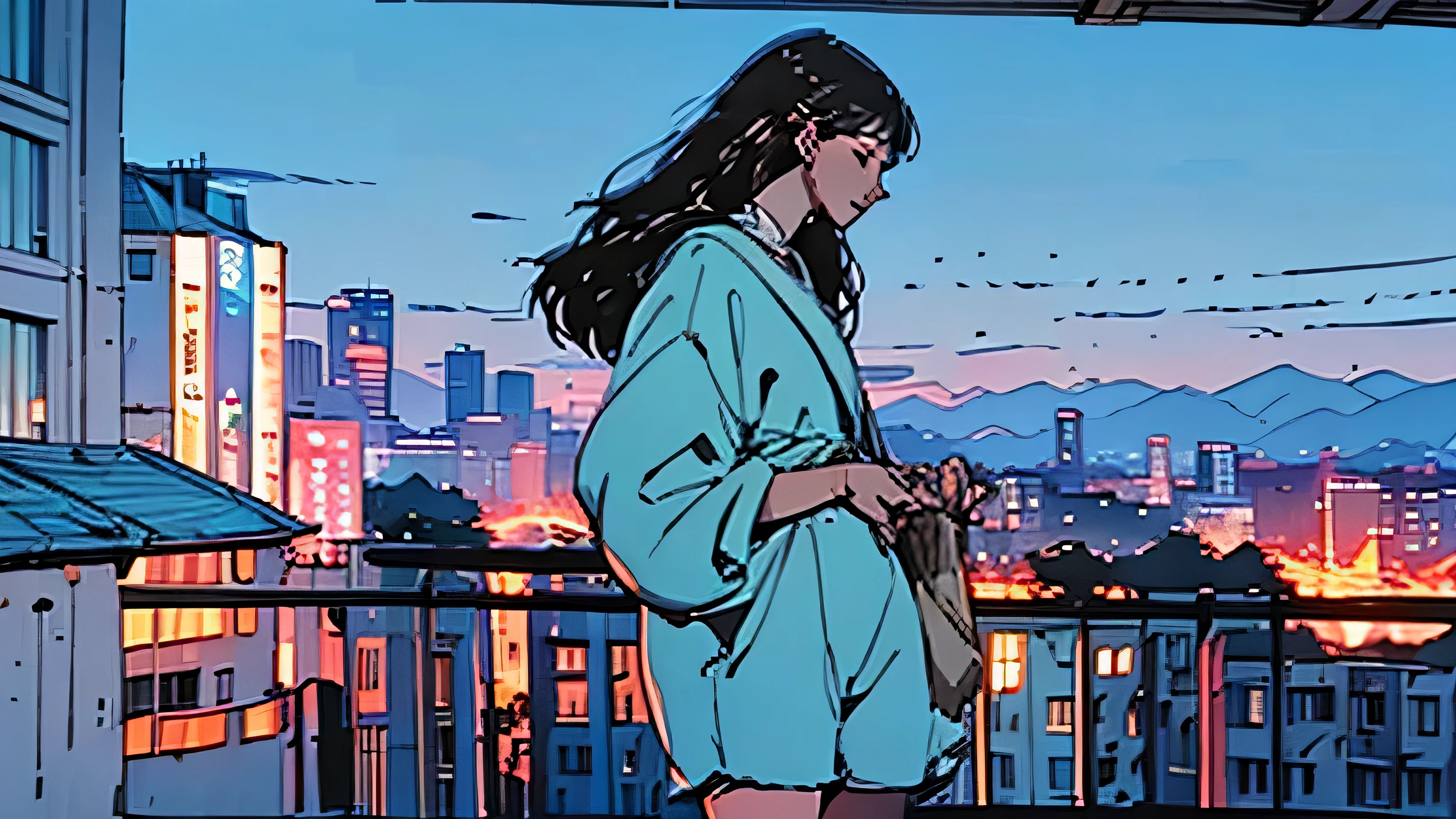 Girl standing on balcony with coffee in hand, cgsociety 9, Chill Hop, Alena Aenami and Artgerm, Makoto Shinkai and Artgelm, Lo-fi girl aesthetic, Anime Scenery, makoto shinkai and (Cain Kuga), Lo-fi aesthetic, Anime scenery,