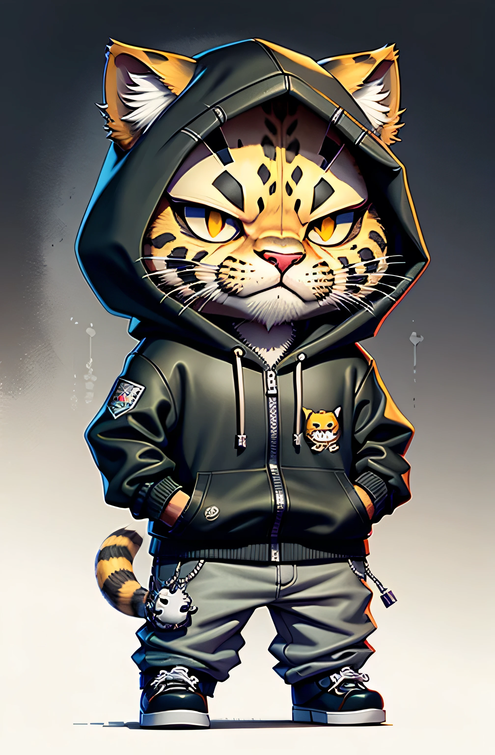 C4tt4stic, Leopard, The Hiphop Rapper, Black hoodie, Black pants, kawaii, greys　frontage　Know