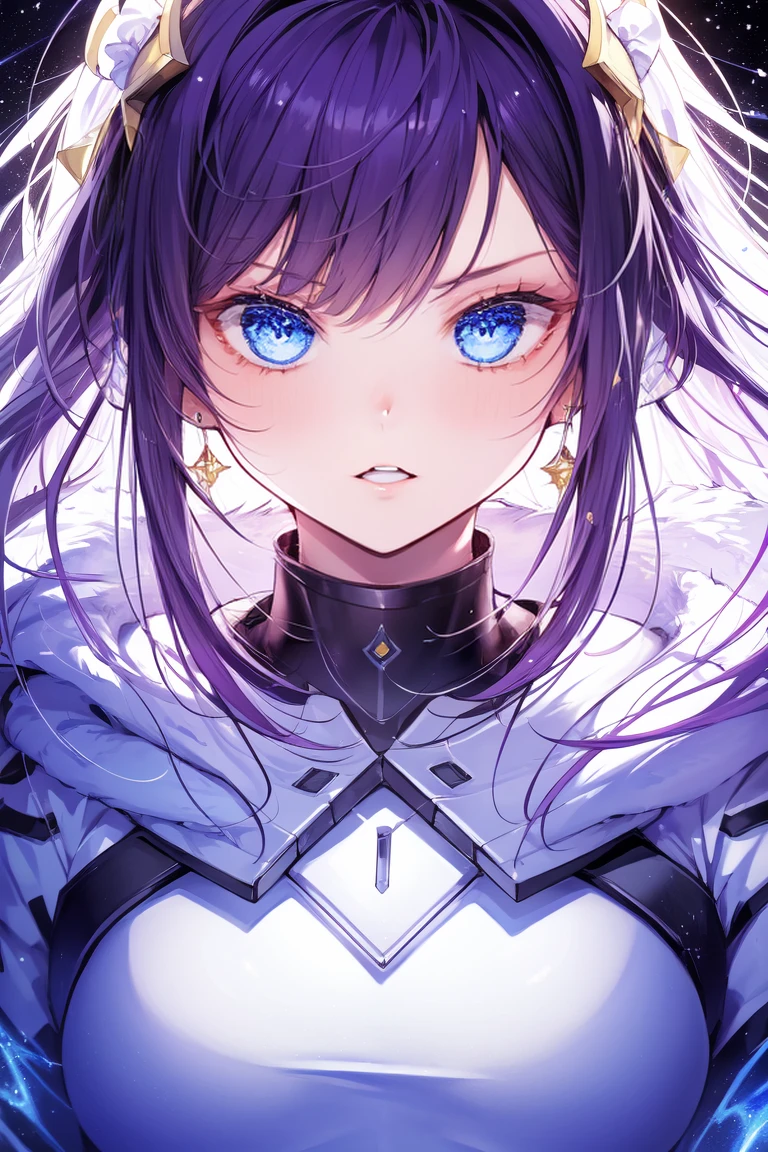 (masterpiece, Top quality, best quality, Official Art, beautiful and aesthetic:1.2), (1 Girl), Extremely detailed eyes, (Fractal Art:1.3), rich and colorful, The most detailed, (Perfect face), Glowing skin, HDR, (white cloak golden lines:1.2), galaxy, (Light stripes), Eye-Catching Visuals, (Dynamic Stripes, Luminous trails:1.2), Vibrant colors