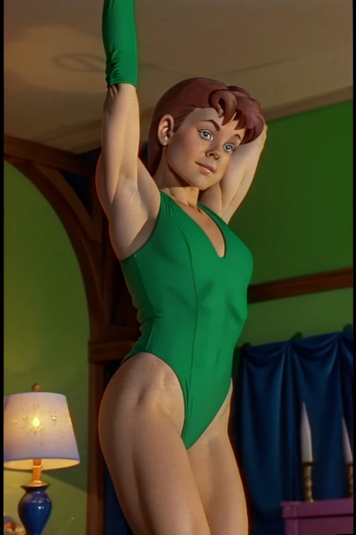 redheaded cartoon character in green leotard pole dancing, extremely muscular, 14 year old male wizard, 1980s cartoon, animated episode still, bedroom, Presto, mad, best quality, 4k, 8k, highres, masterpiece, ultra-detailed, realistic, photorealistic, photo-realistic, HDR, UHD, studio lighting, ultra-fine painting, sharp focus, physically-based rendering, extreme detail description, professional, vivid colors, bokeh, concept art