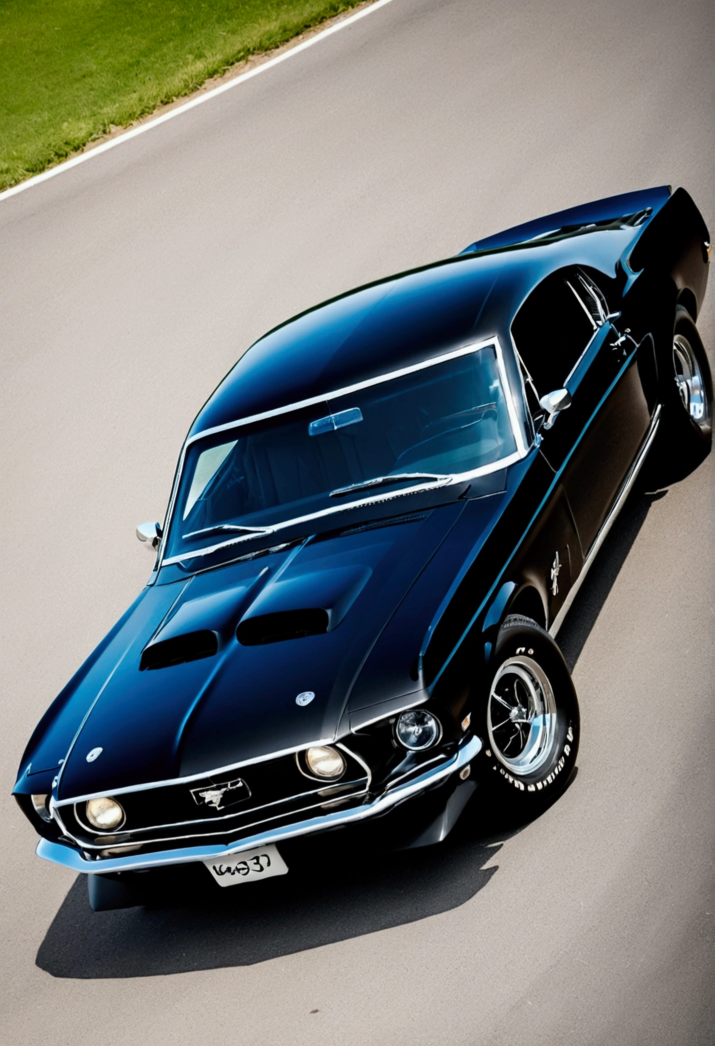 um Ford Mustang Boss 429 de 1969. This car is notable for its classic design and power., In the black color