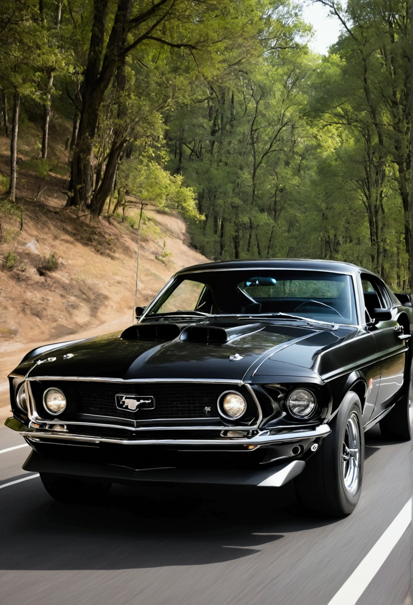 um Ford Mustang Boss 429 de 1969. This car is notable for its classic design and power., In the black color 